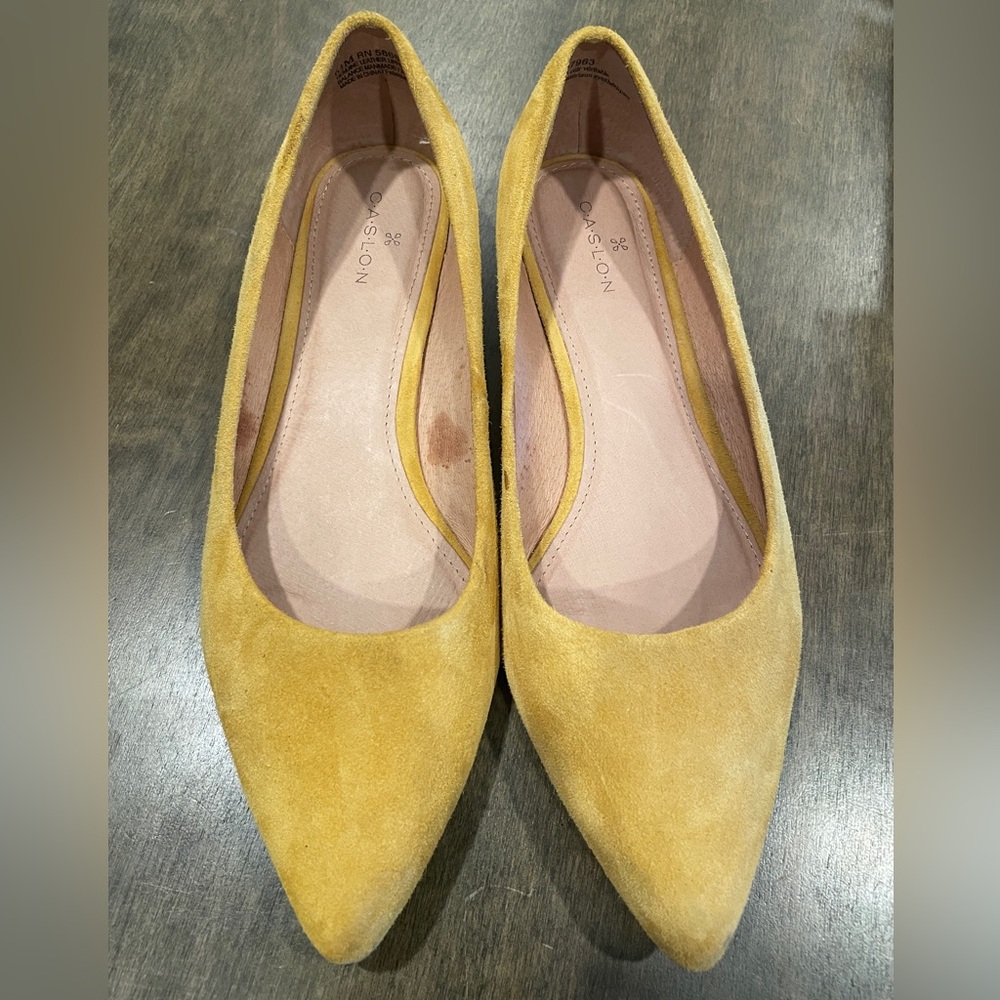 Caslon Pointed Toe Ballet Flats 6.5 YELLOW Suede Leather Slip On Women’s Shoes